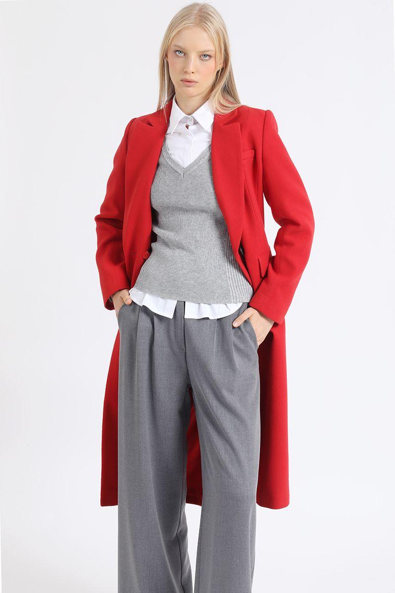 Abrigo Largo Boton Contratono, Muflon Rojo Liola-4