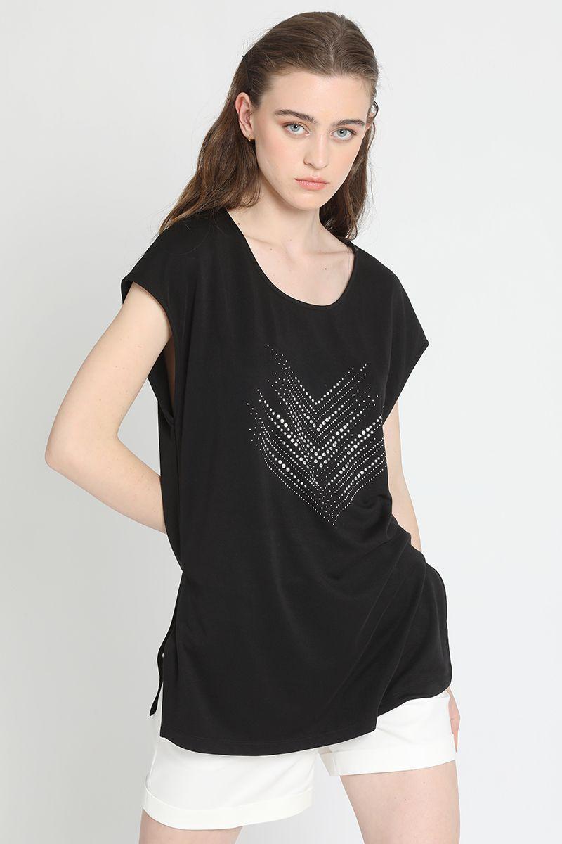 Polera Estampado Tachas, Negro Liola-3