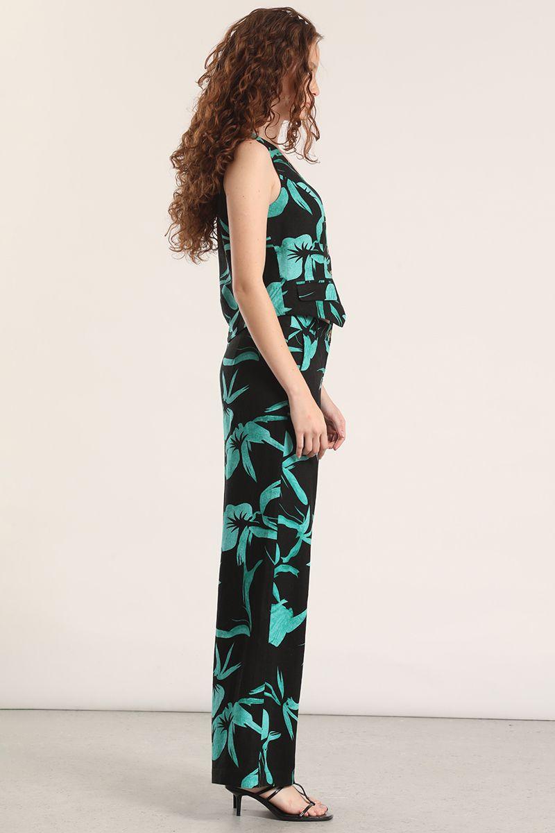 Pantalón ancho lino estampado liola mujer negro-2