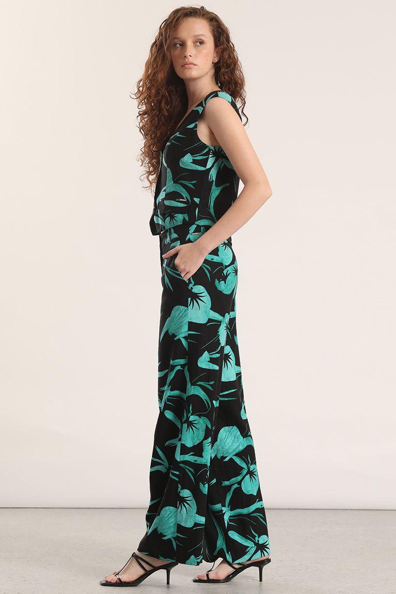 Pantalón ancho lino estampado liola mujer negro-6