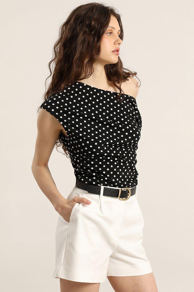 Polera lunares, asimetrica, recogido, negro Liola-2