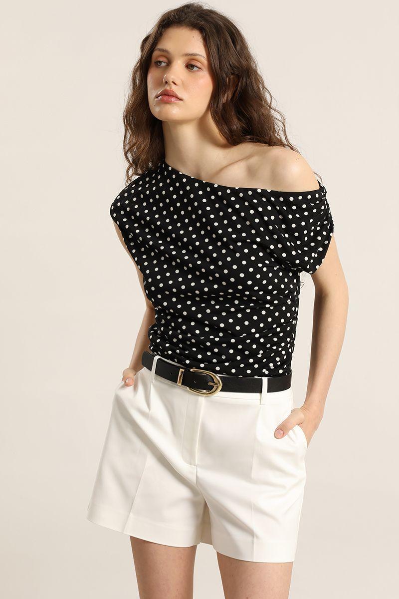 Polera lunares, asimetrica, recogido, negro Liola-3
