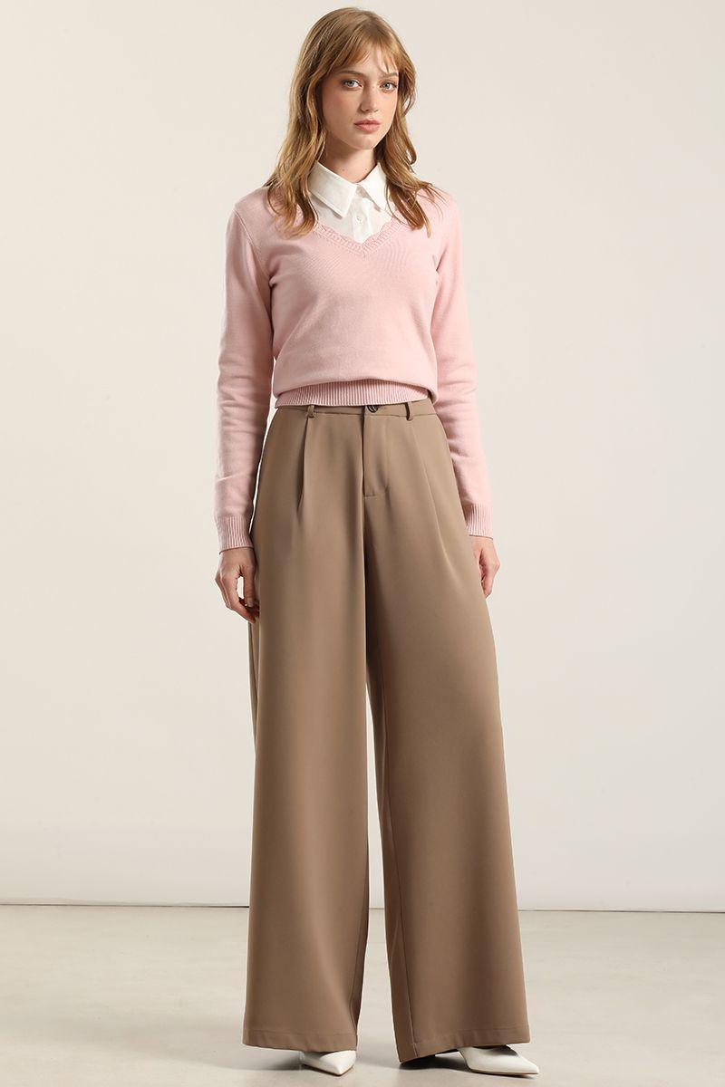 Pantalon Ancho Con Pinza, Topo Liola-0