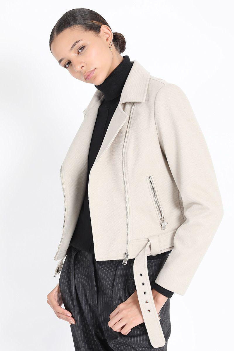 Chaqueta Corta Biker, Beige Liola-4