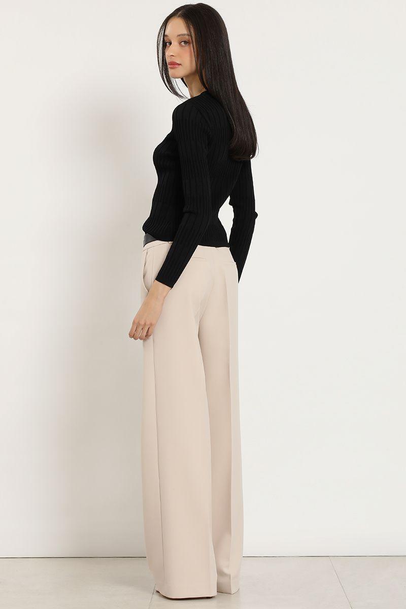 Pantalon ancho, basico, beige Liola-3