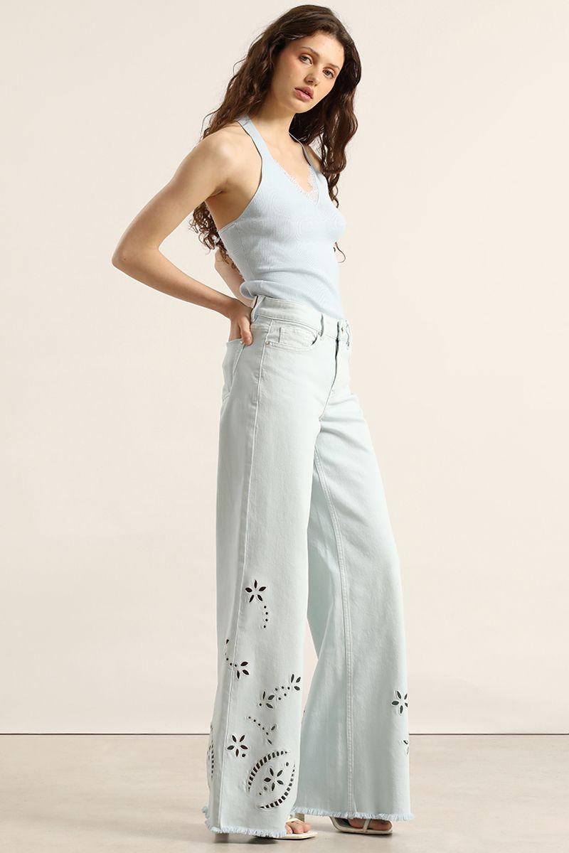 Jeans color palazzo, bordado, celeste Liola-1