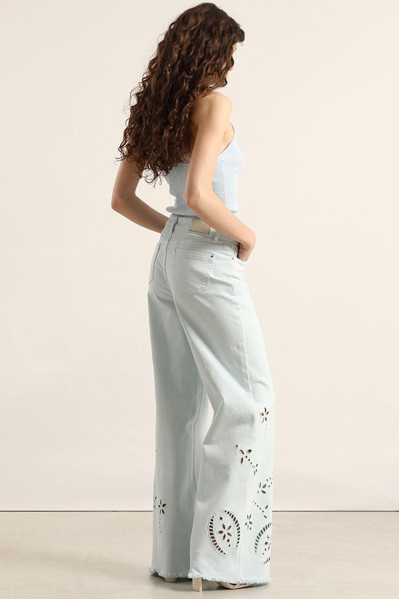 Jeans color palazzo, bordado, celeste Liola-6