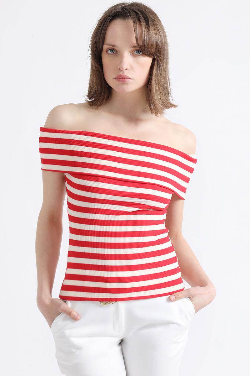 Top Rayado Off Shoulder, Rojo Liola-0
