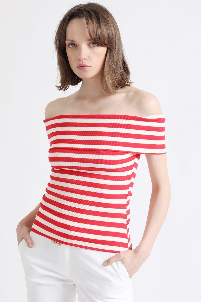 Top Rayado Off Shoulder, Rojo Liola-2