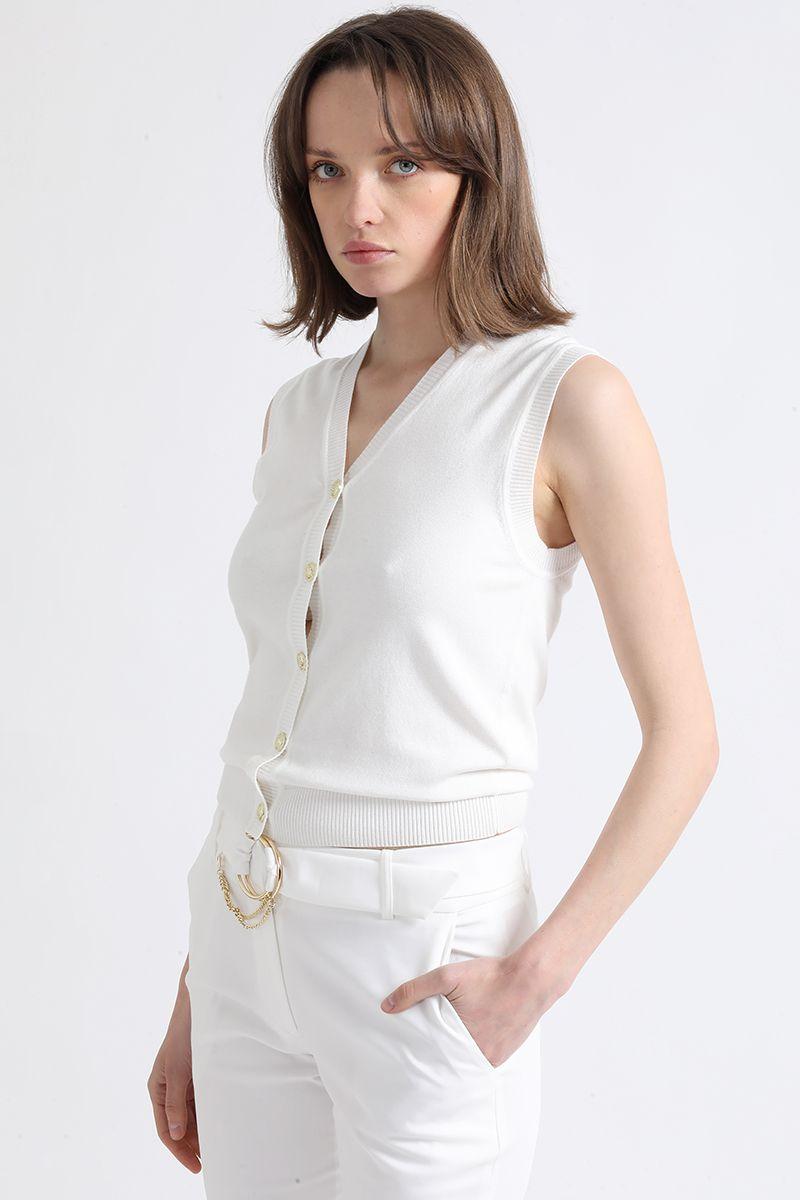 Chaleco Tejido Punto, Crudo Liola-4