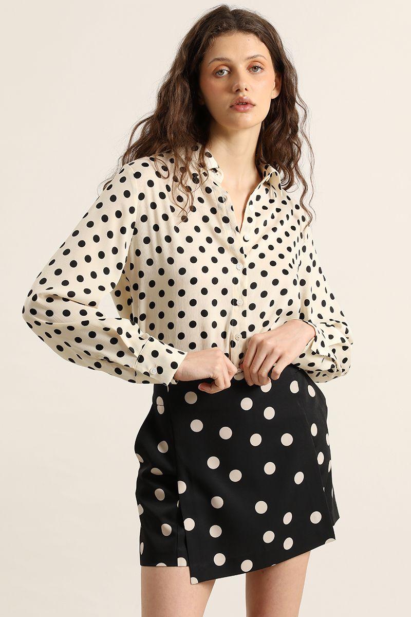 Blusa lunares larga, beige Liola-2