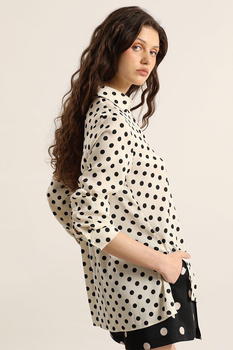 Blusa lunares larga, beige Liola-4