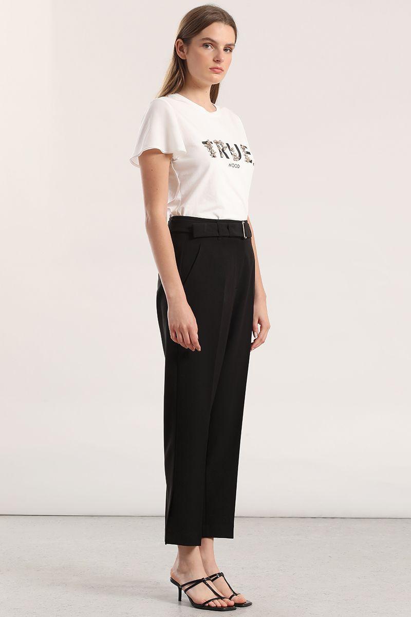 Pantalon sastre cinturón mujer Liola negro-1