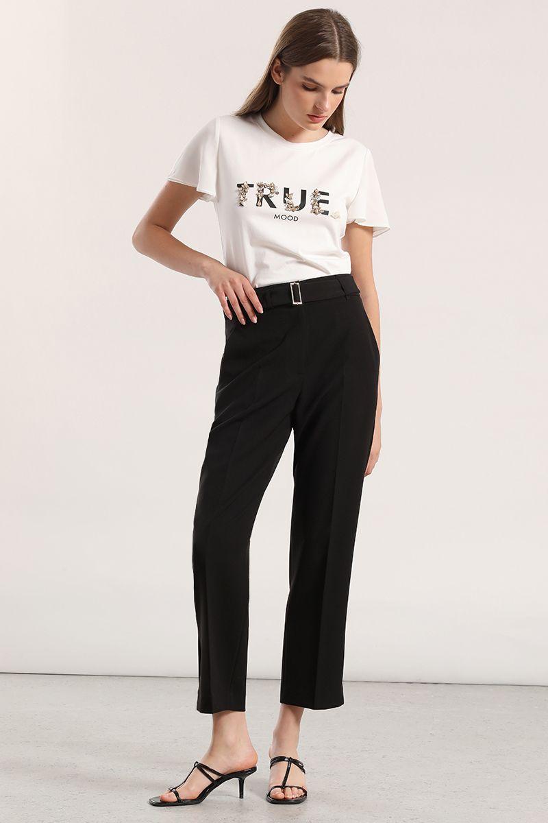 Pantalon sastre cinturón mujer Liola negro-3