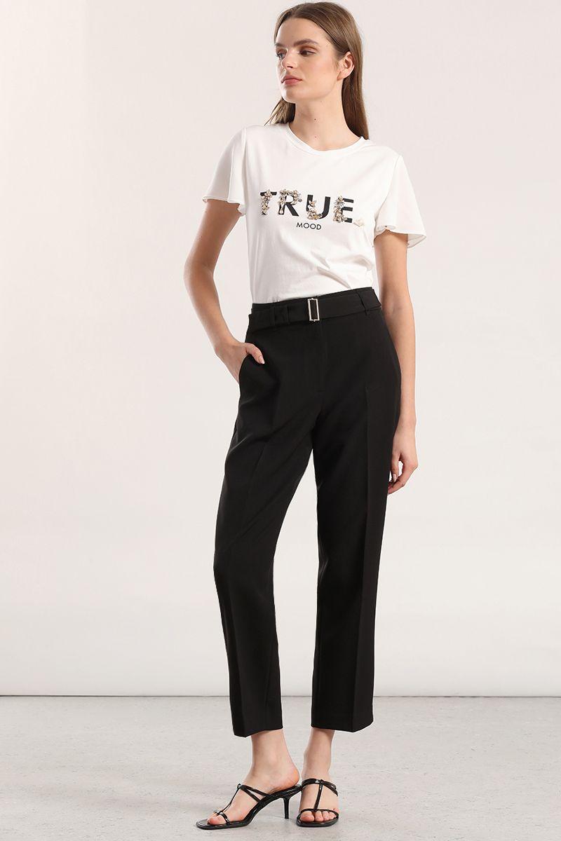 Pantalon sastre cinturón mujer Liola negro-5