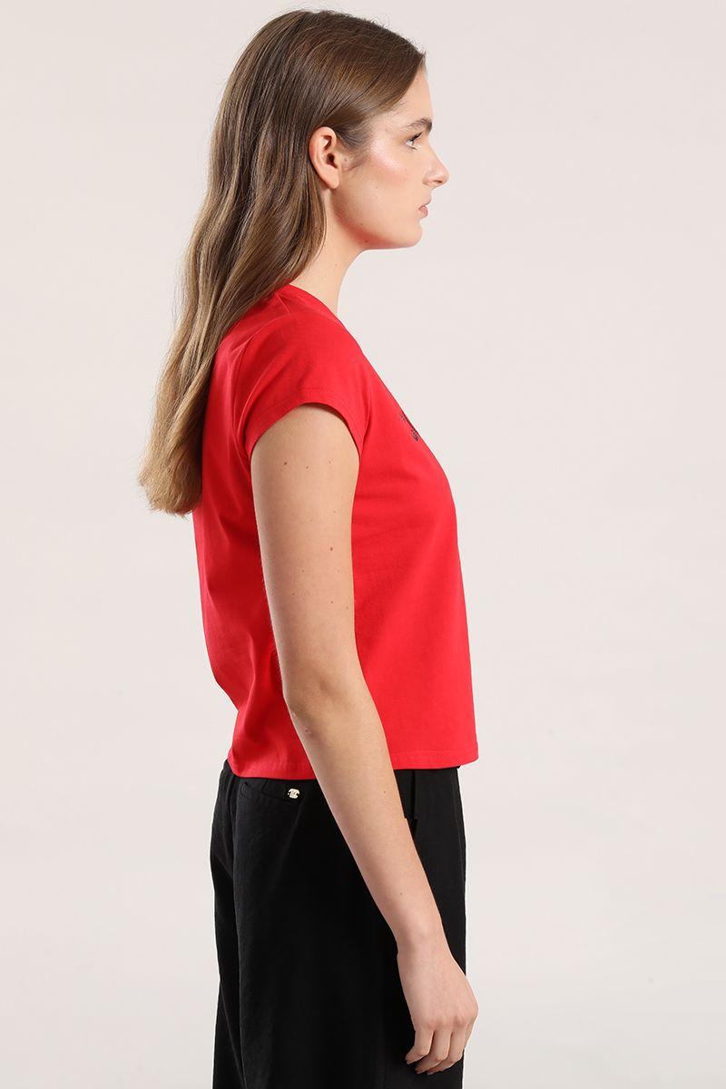 Polera spandex texto mujer Liola rojo-3