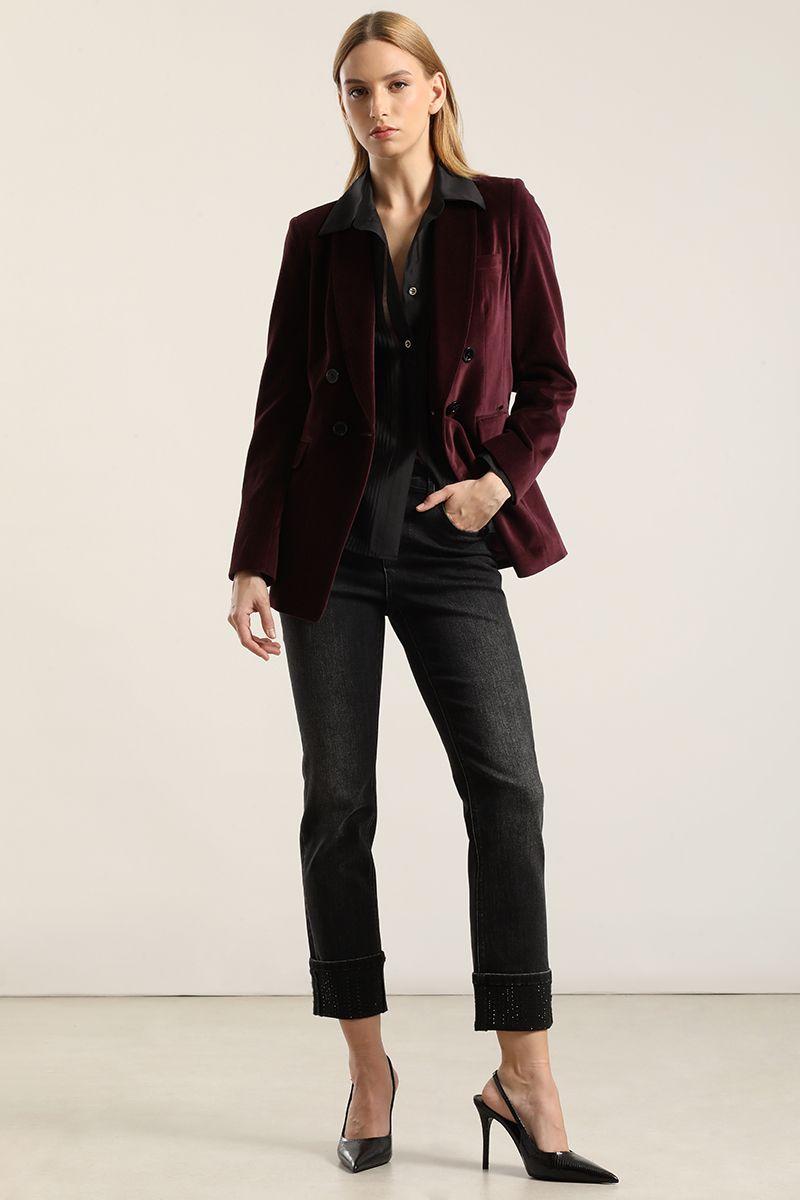 Blazer entallado, cuello smoking, terciopelo ciruela Liola-1
