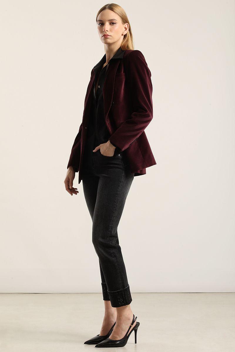 Blazer entallado, cuello smoking, terciopelo ciruela Liola-3