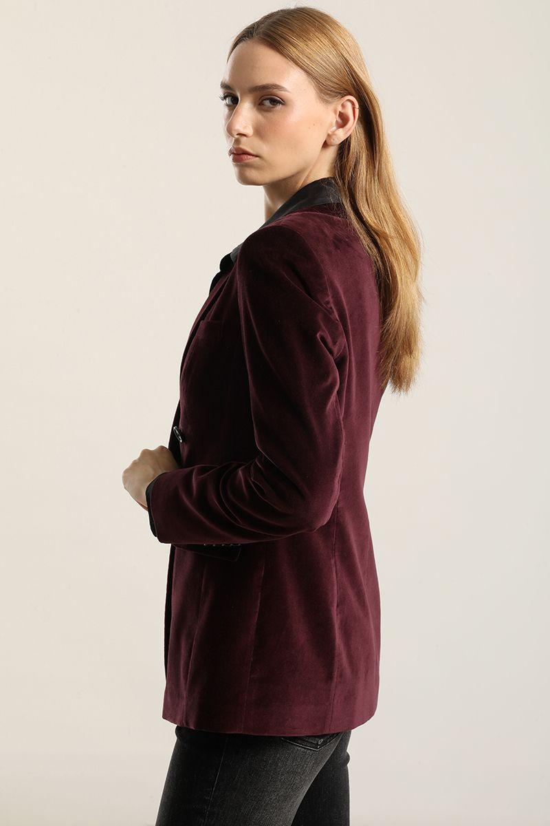 Blazer entallado, cuello smoking, terciopelo ciruela Liola-4