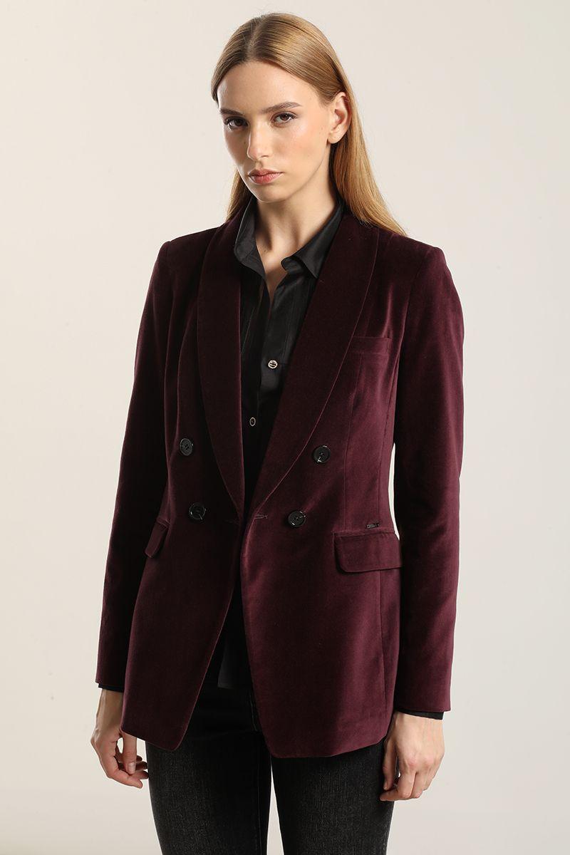 Blazer entallado, cuello smoking, terciopelo ciruela Liola-6