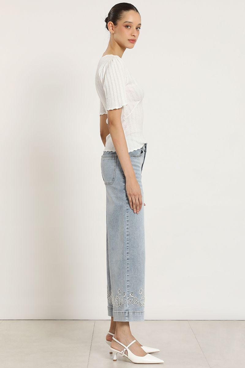 Jeans wide leg, bordado, celeste Liola-2