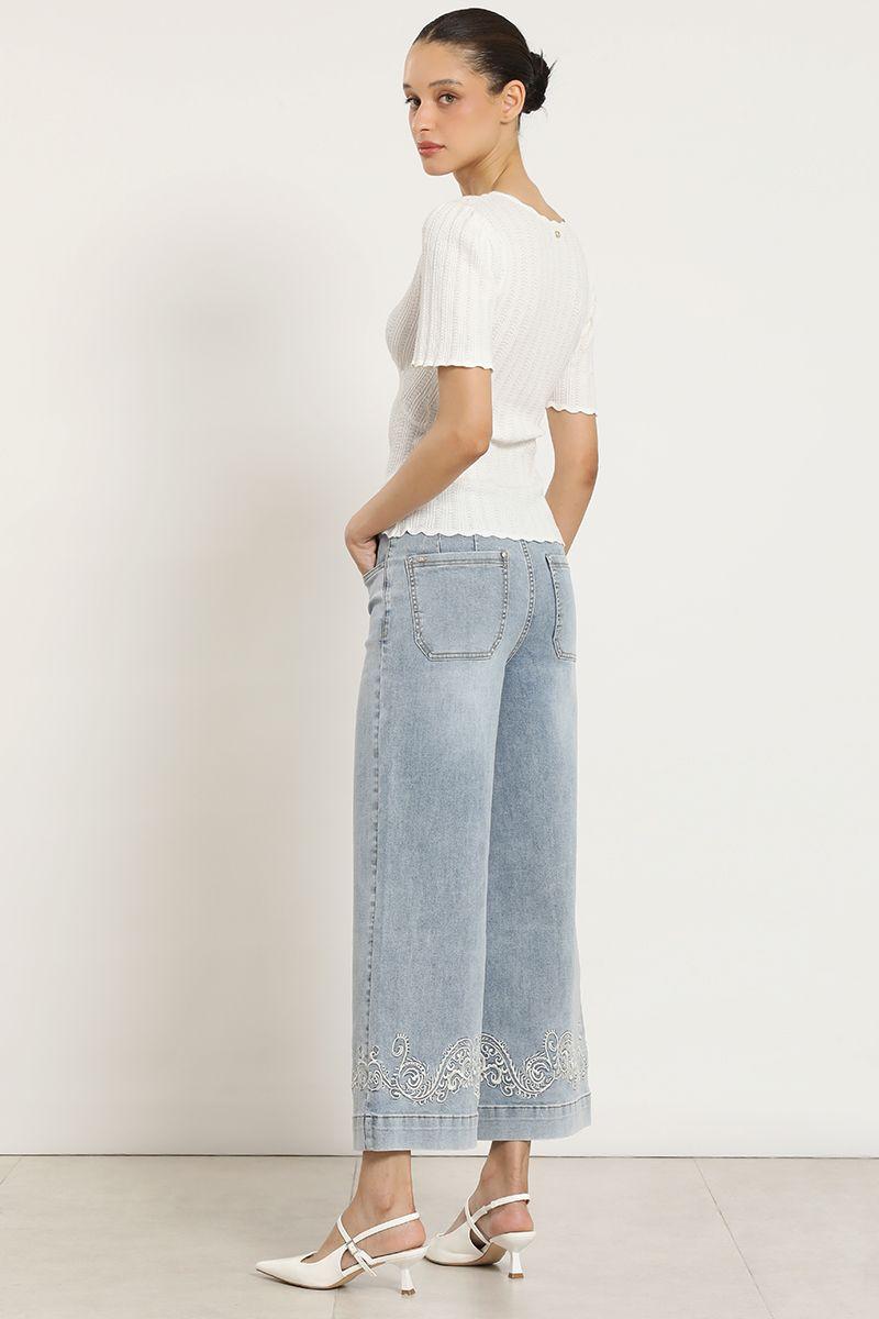 Jeans wide leg, bordado, celeste Liola-5