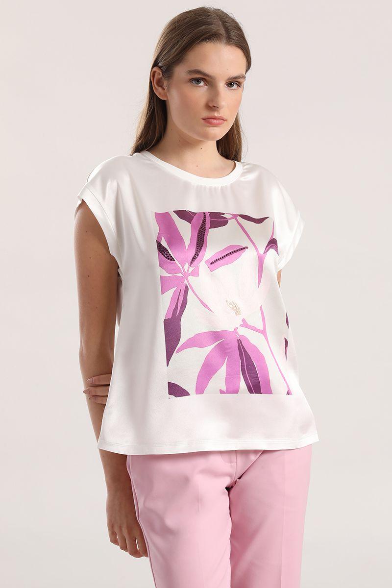 Polera satin flor estampada liola mujer fucsia-3