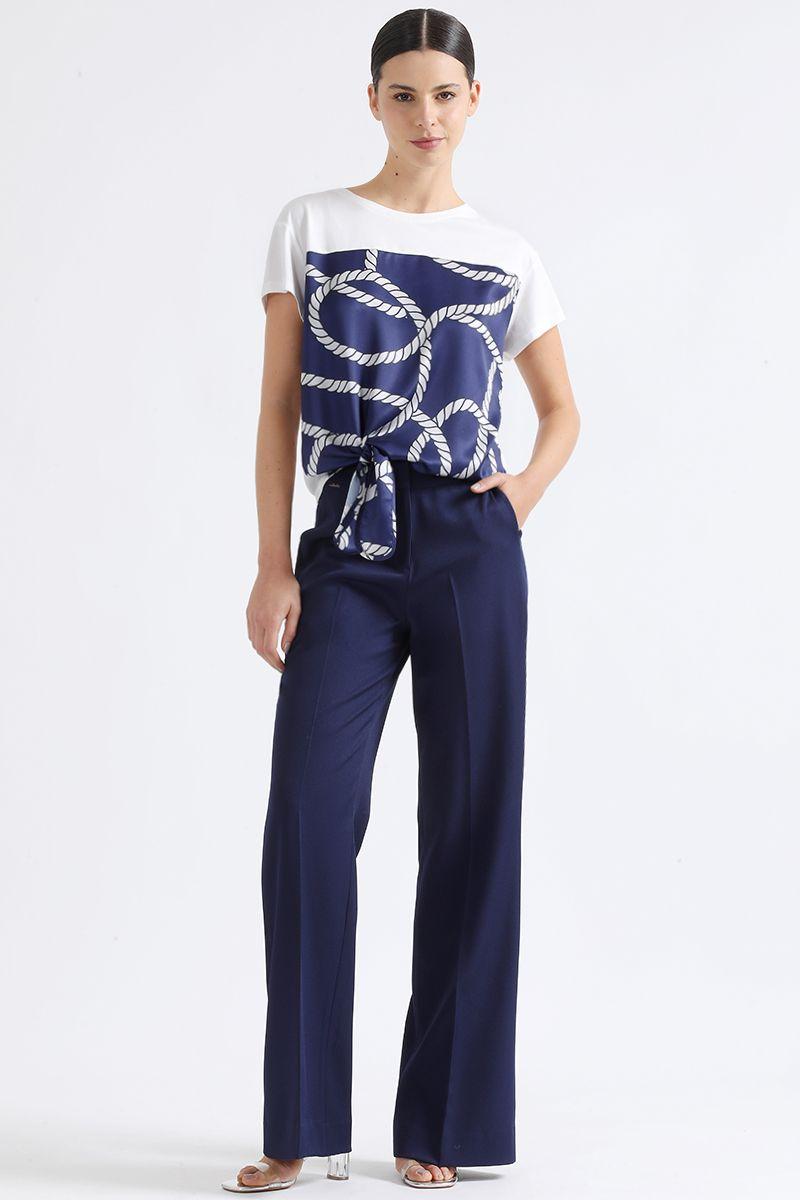 Pantalon Recto Basico, Tiro Alto, Azul Liola-0