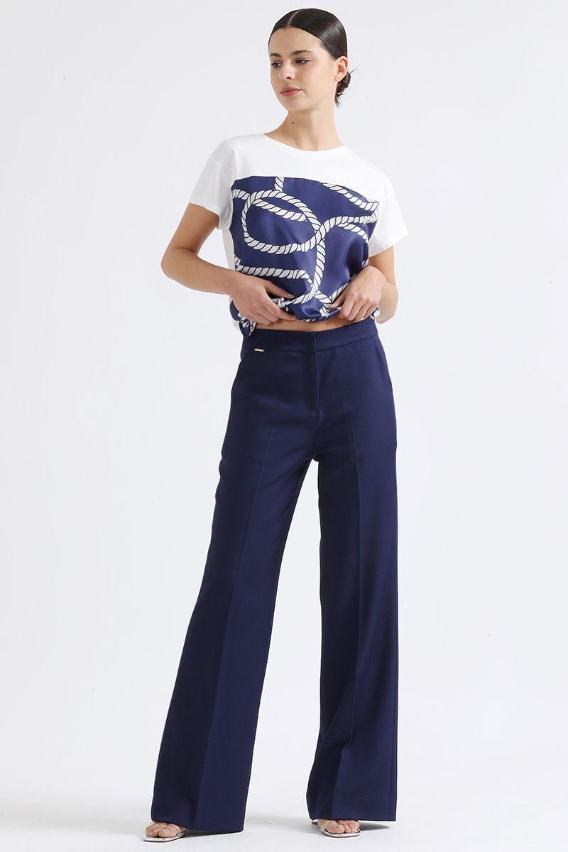 Pantalon Recto Basico, Tiro Alto, Azul Liola-1