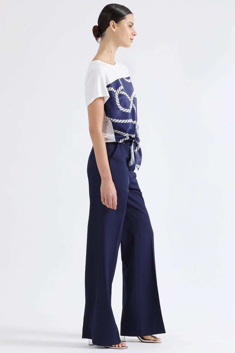 Pantalon Recto Basico, Tiro Alto, Azul Liola-3