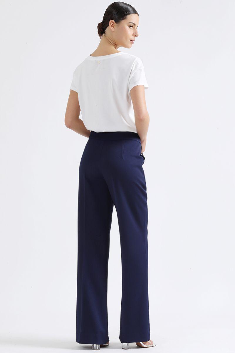 Pantalon Recto Basico, Tiro Alto, Azul Liola-4