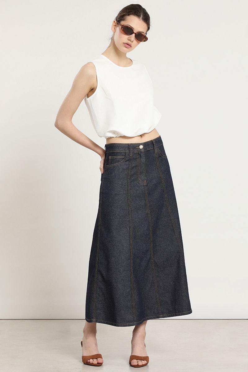 Falda midi, denim, indigo Liola-1