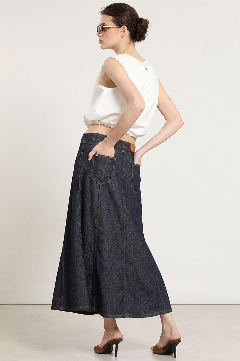 Falda midi, denim, indigo Liola-3