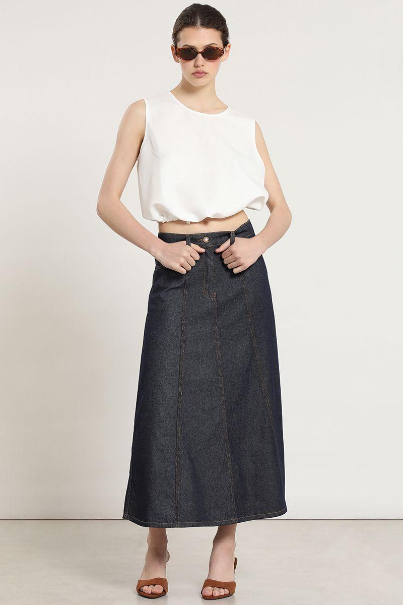Falda midi, denim, indigo Liola-4
