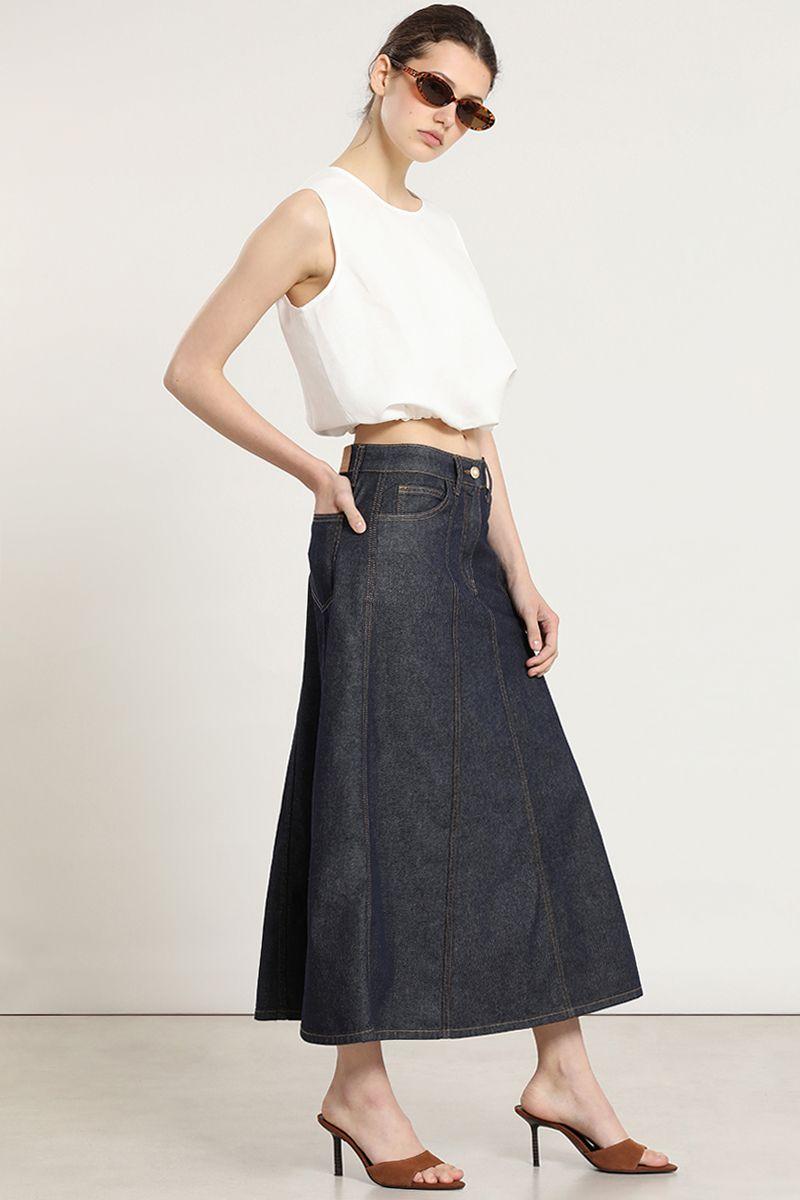 Falda midi, denim, indigo Liola-5