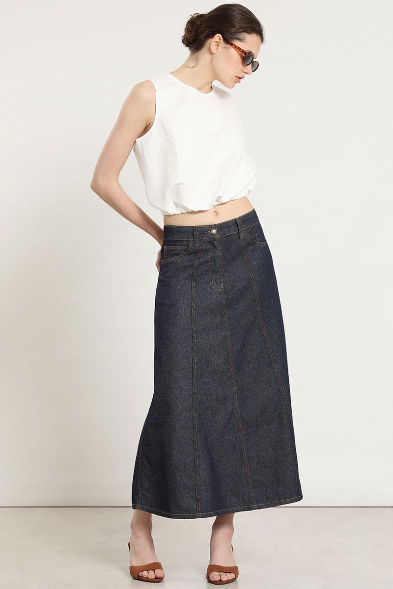 Falda midi, denim, indigo Liola-6