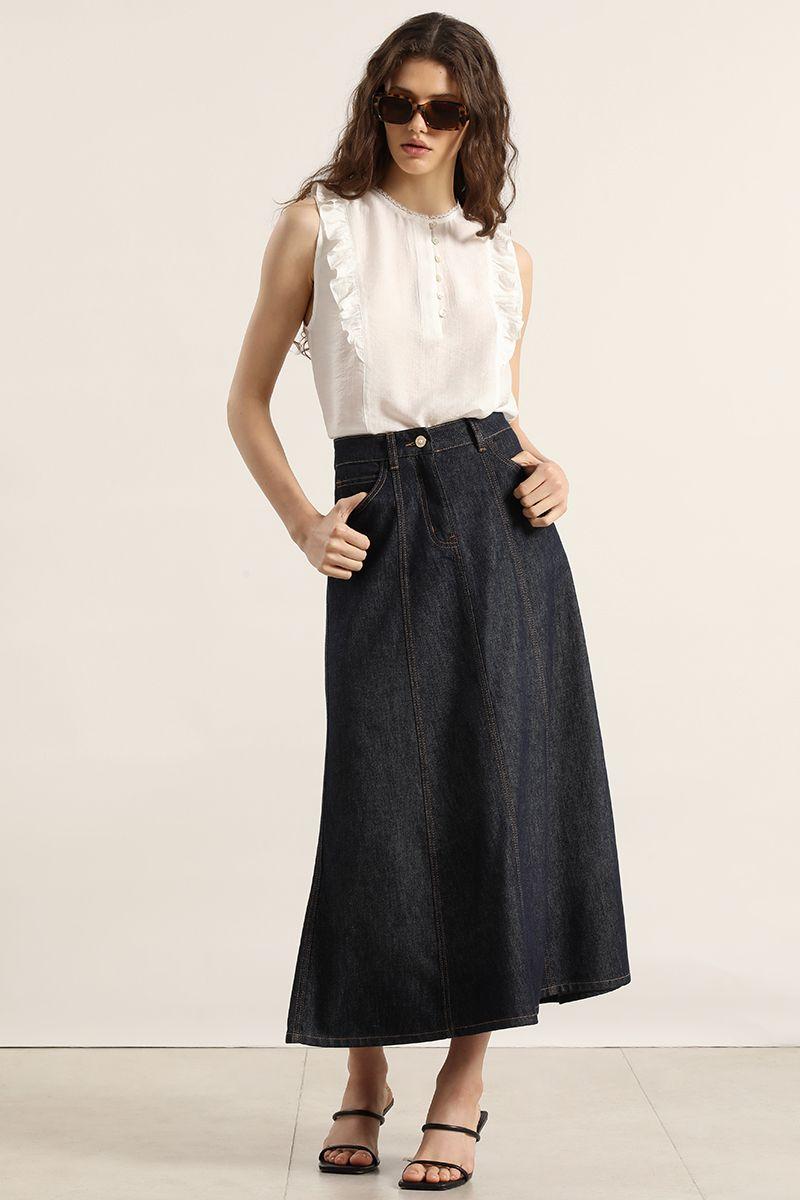 Falda midi, denim, indigo Liola-7