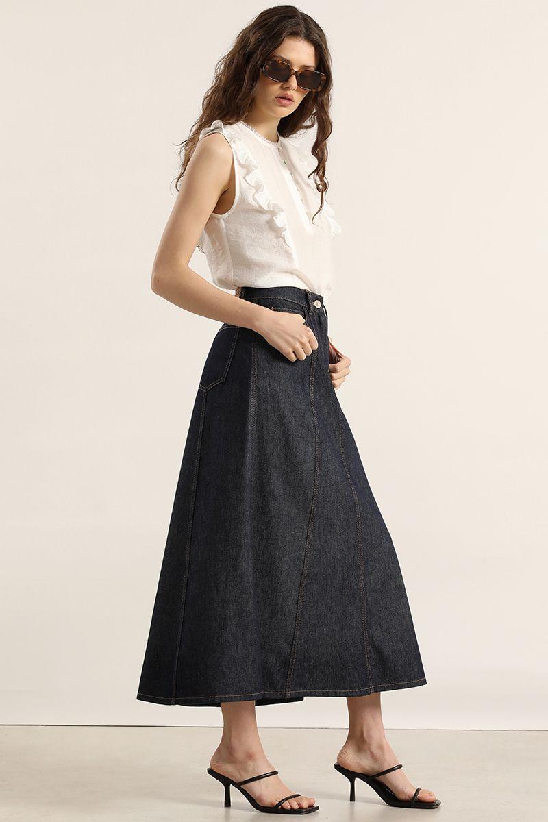 Falda midi, denim, indigo Liola-8