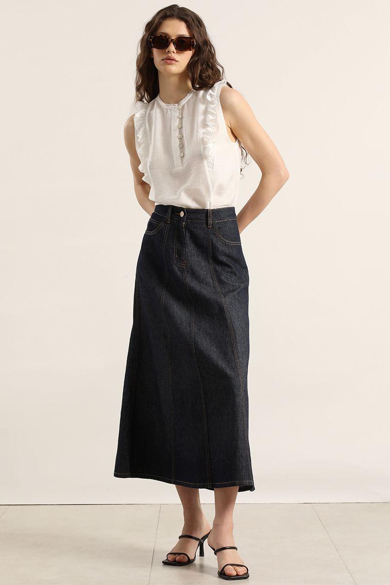 Falda midi, denim, indigo Liola-9