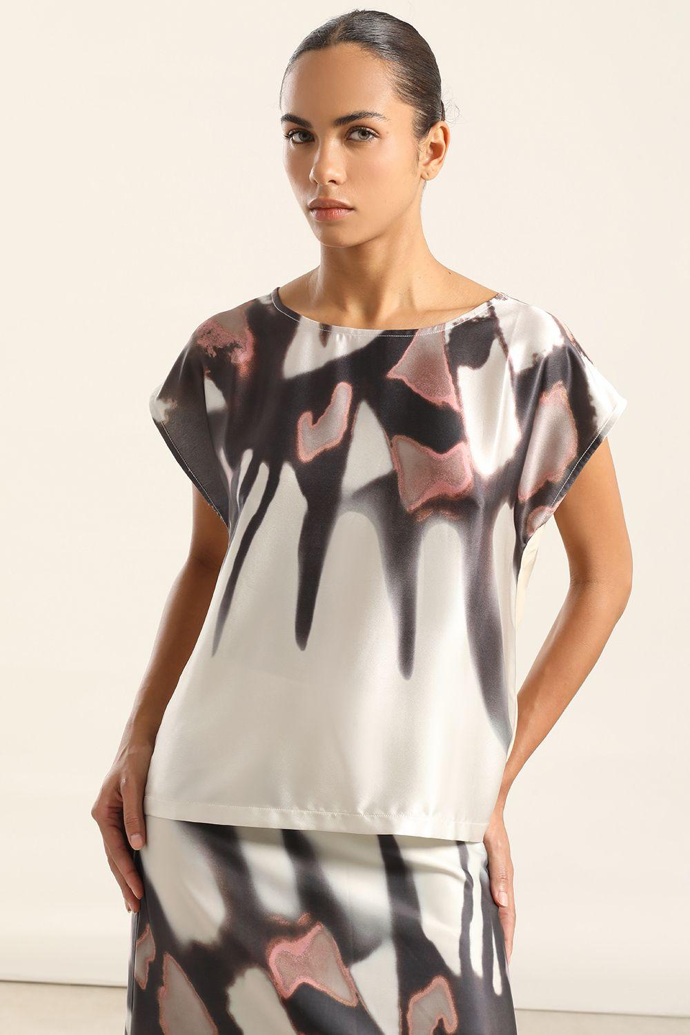 Top Satin Estampado Mix. Beige Liola-4
