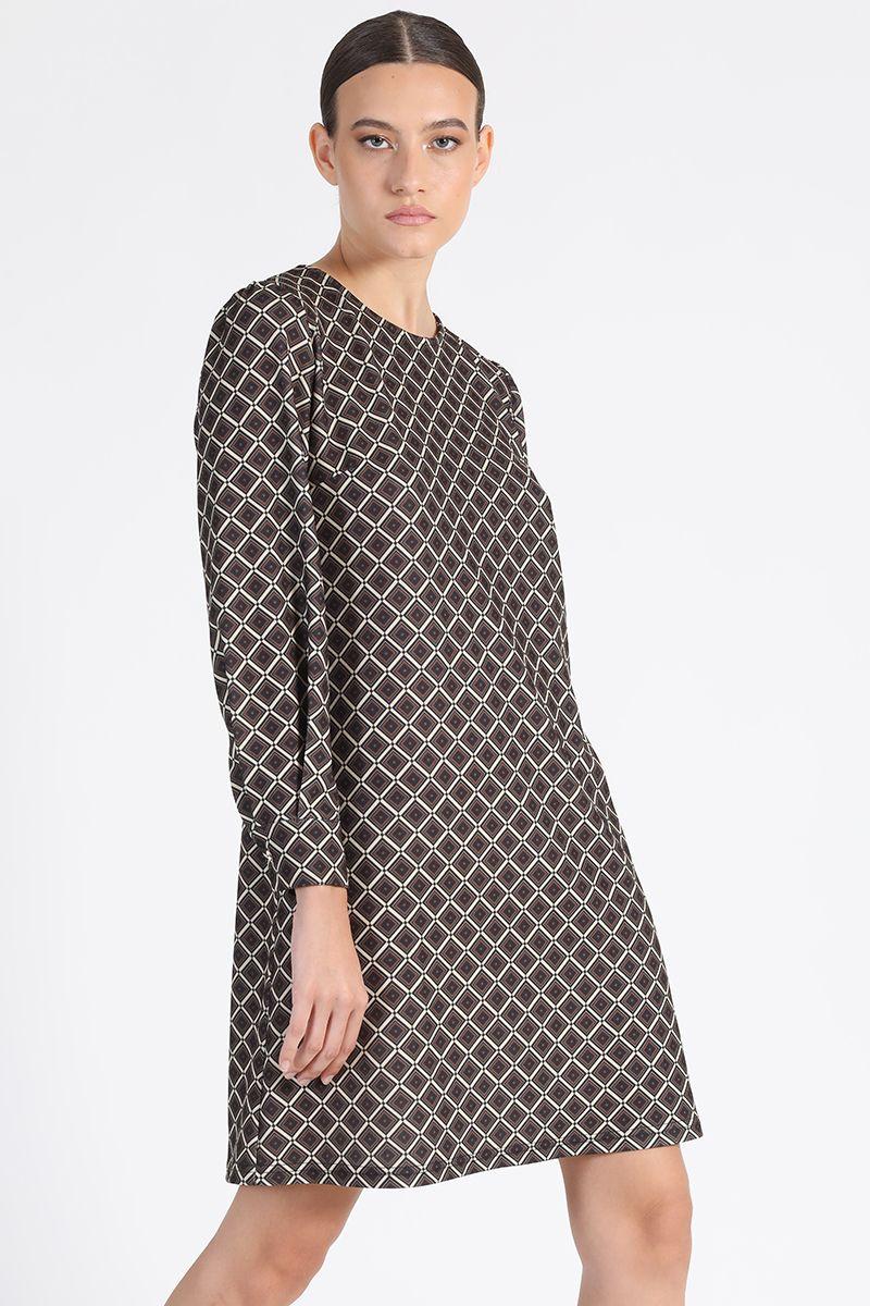 Vestido Rodilla Estampado Café Liola-2