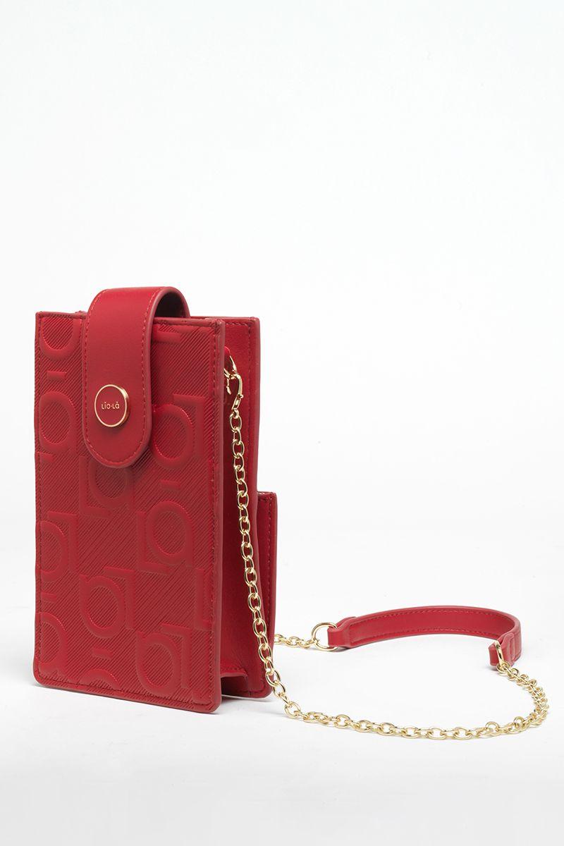 Bolso Celular, Efecto Cuero Textura Logo Liola, Rojo Liola-2