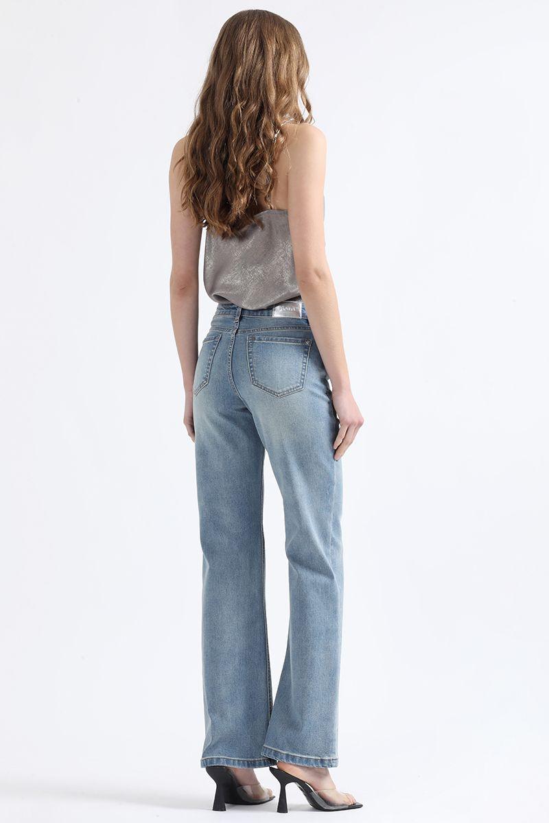 Jeans Straight Fit, Tiro Medio, Azul Liola-3