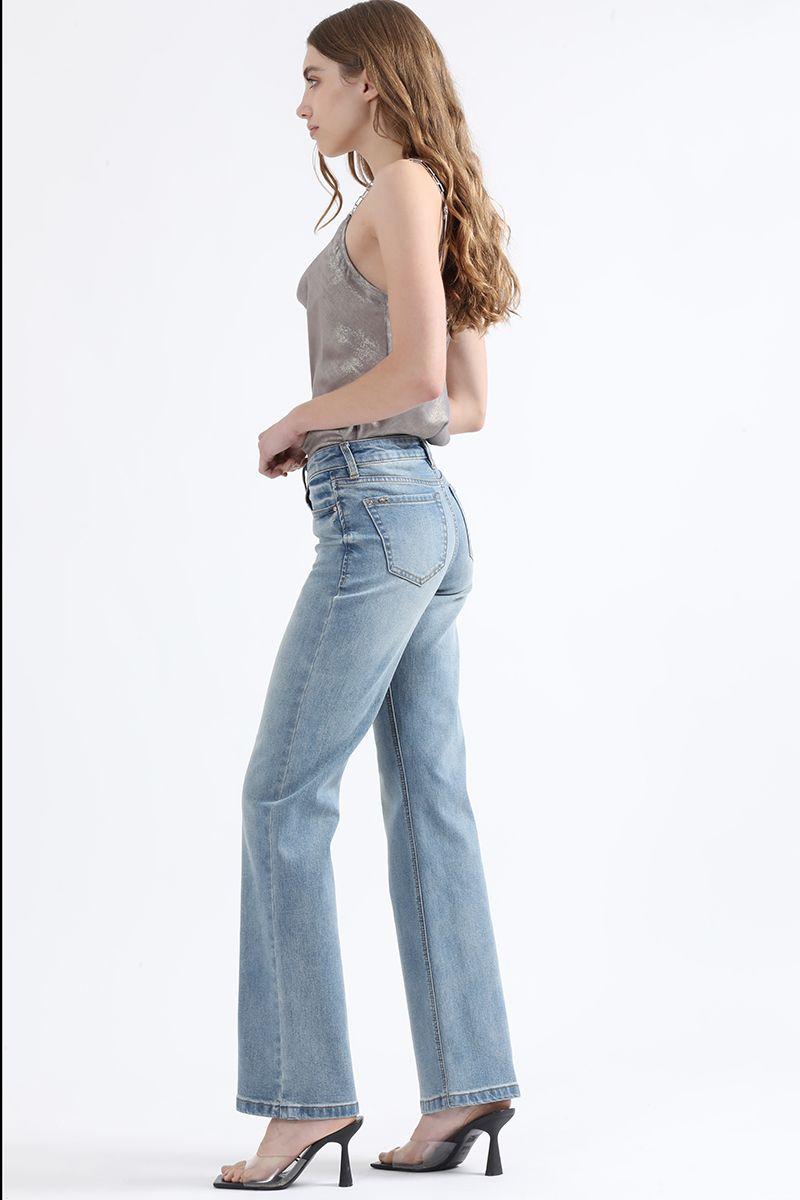Jeans Straight Fit, Tiro Medio, Azul Liola-4