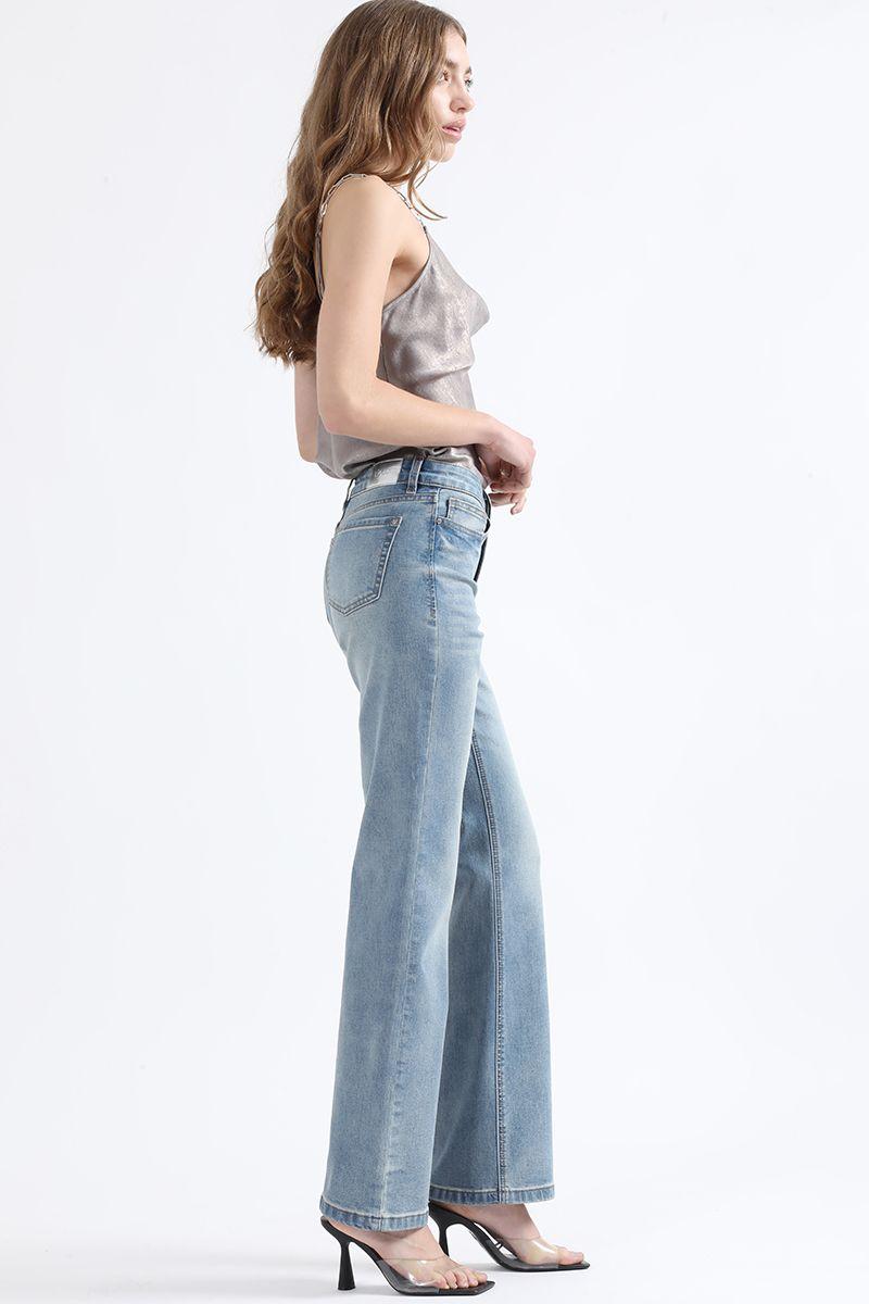 Jeans Straight Fit, Tiro Medio, Azul Liola-5