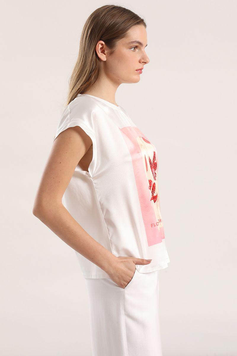 Polera satin flor estampada liola mujer crudo-2