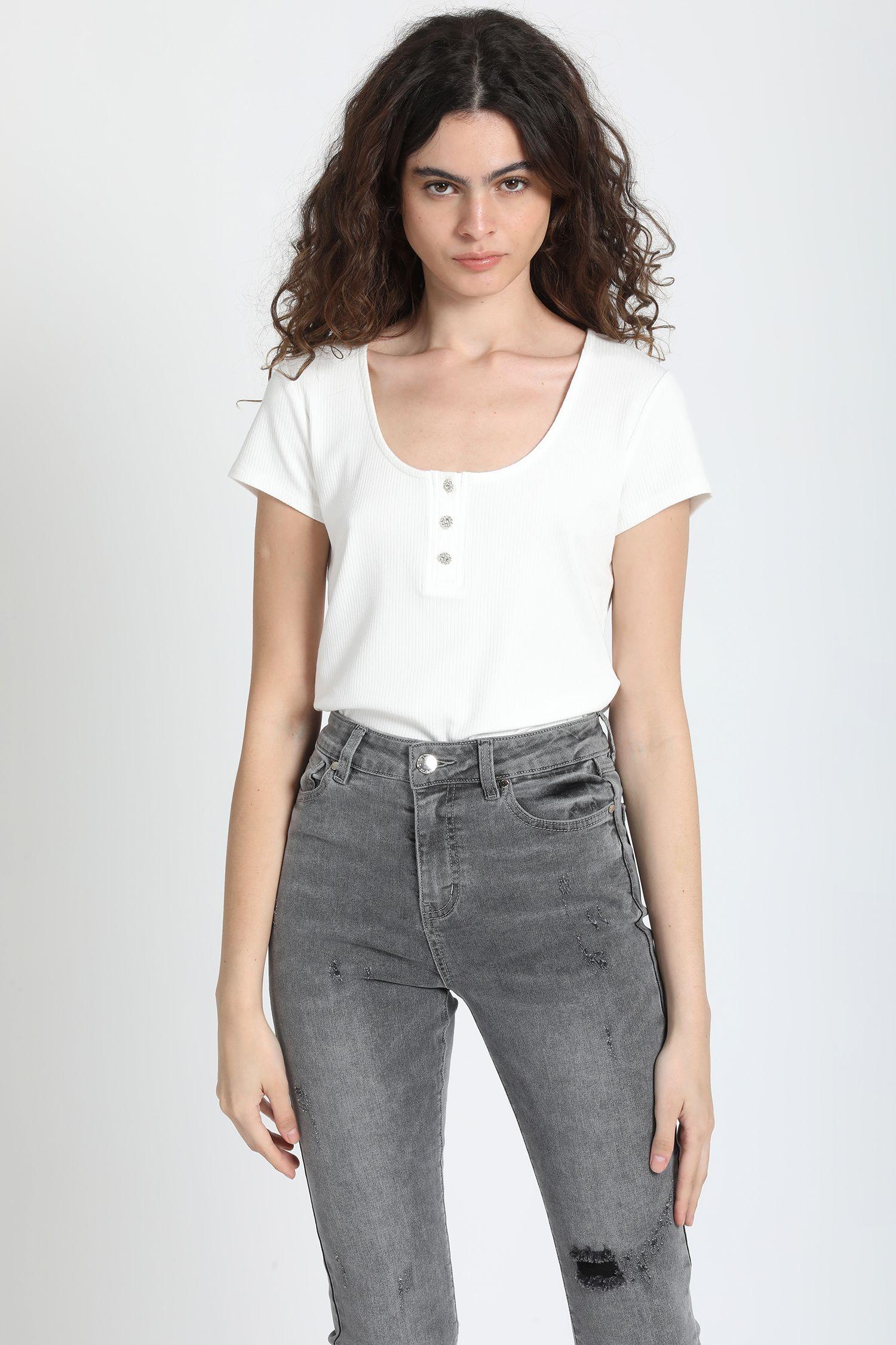 Polera Boton Joya, Crudo Liola-0
