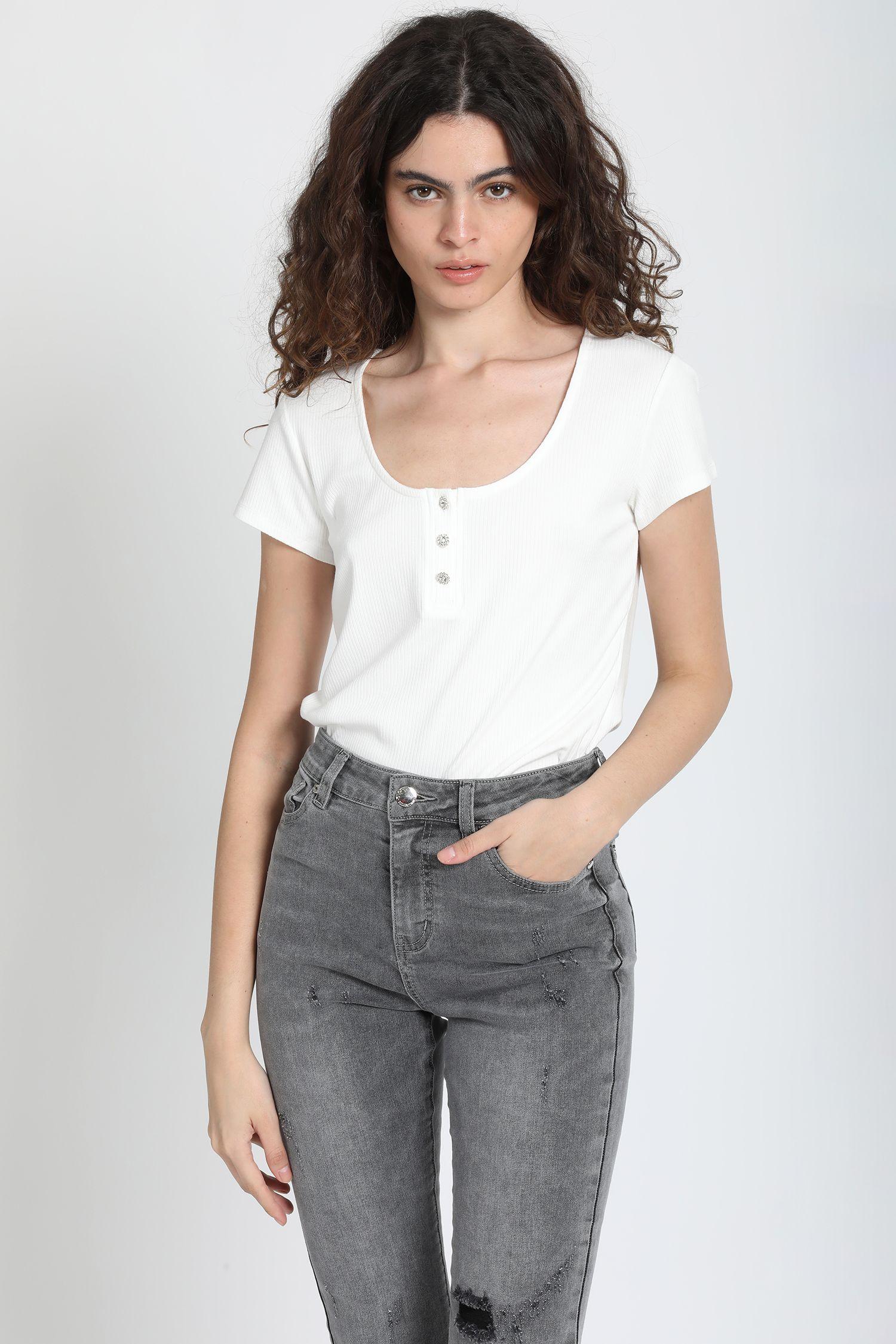 Polera Boton Joya, Crudo Liola-4