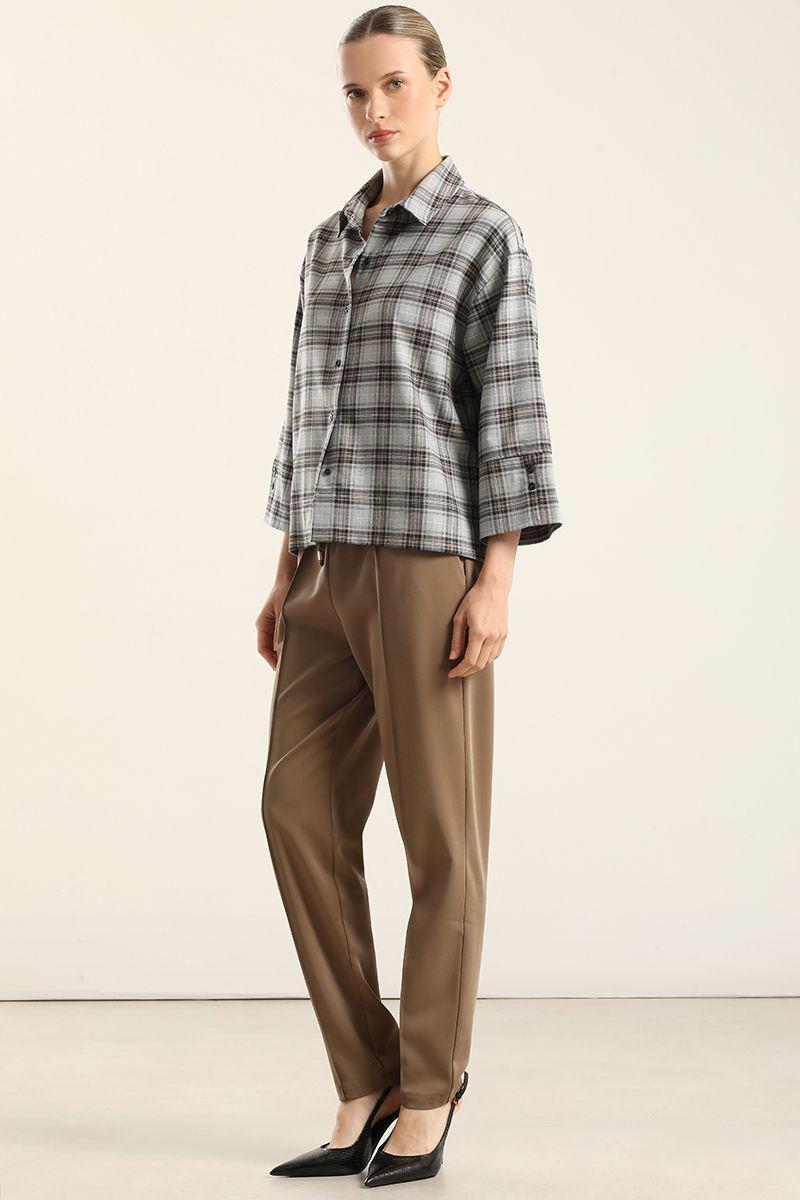 Blusa, fantasía cuadrille, gris Liola-1