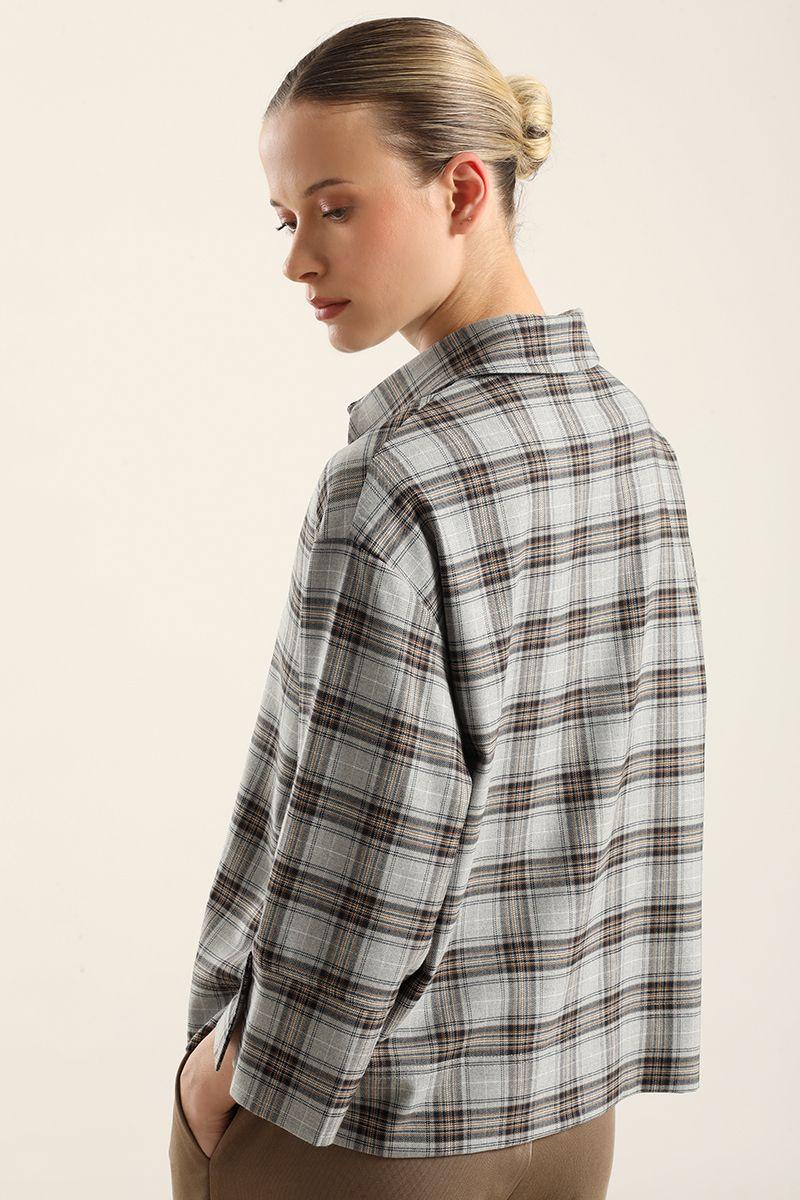 Blusa, fantasía cuadrille, gris Liola-3